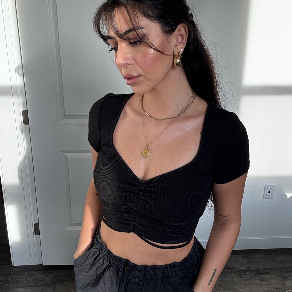Zara Black Ruched Crop Top